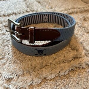 Peter Millar Blue Canvas Belt with Brown Leather. Gasparilla Logo. Size 38.